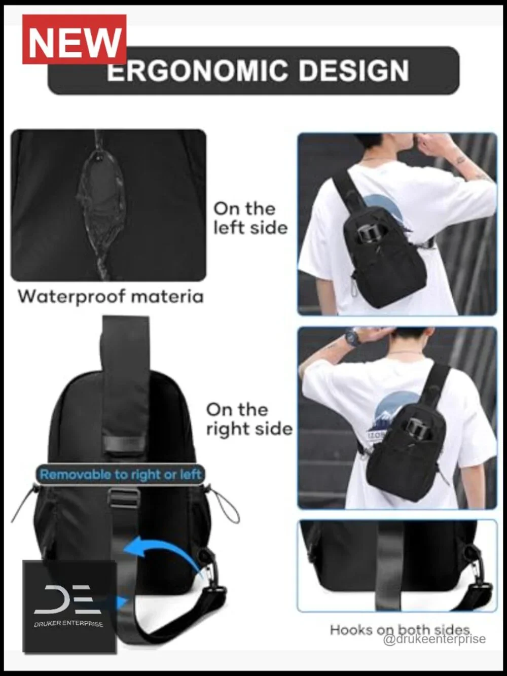 Tactical Crossbody Sling Bag with USB Port, Lightweight Daypack for Travel